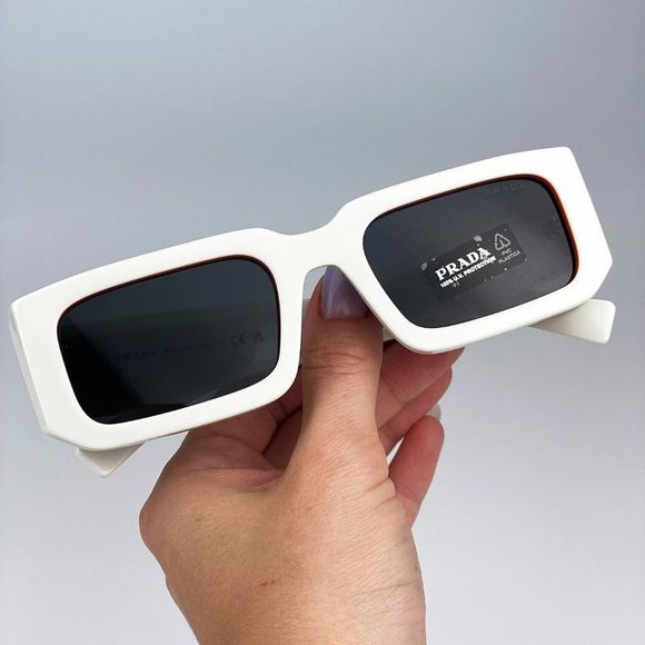 Prada PR06YS 17M5S0 Sunglasses Talc Orange Dark Grey Rectangle Unisex - Picture 6 of 13